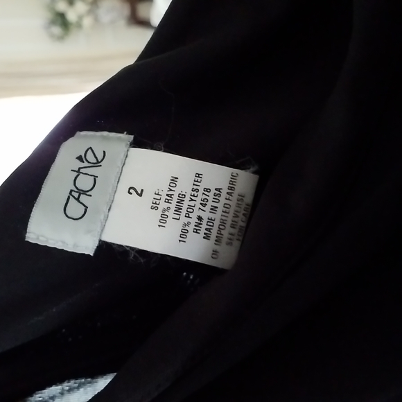 Cache. One-Shoulder, Cascading, Draped-Sleeve, Ruched Black Dress. Beaded Silky - Picture 2 of 16